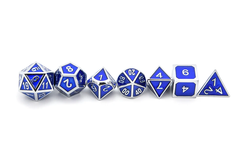 7 pçs set Azul Metal Dice Set