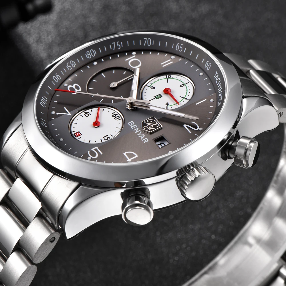 2018 New Luxury Brand BENYAR Men Sports Chronograph Watches Stainless