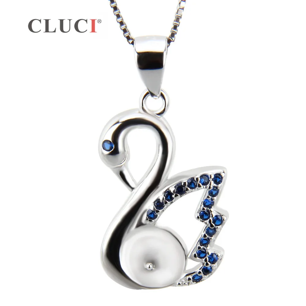 Cluci Romantico Della Collana Del Metallo Di Fascini Blu Del Cigno Di Disegno 925 Sterling Silver Perle Del Pendente Del Locket Accessori Di Gioielli 