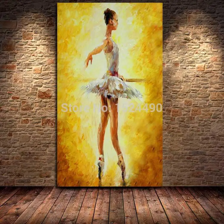 

Hand-painted White Dress Ballet Girl And Yellow Background Oil Painting Villa Hotel The Aitting Room Corridor Murals On Canvas