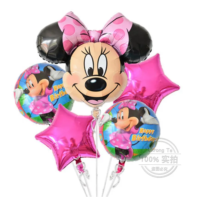 5pcs Happy birthday balloon mickey minnie mouse 18 inch round shape Foil Balloons Baby party decoration globos Mtrong Te