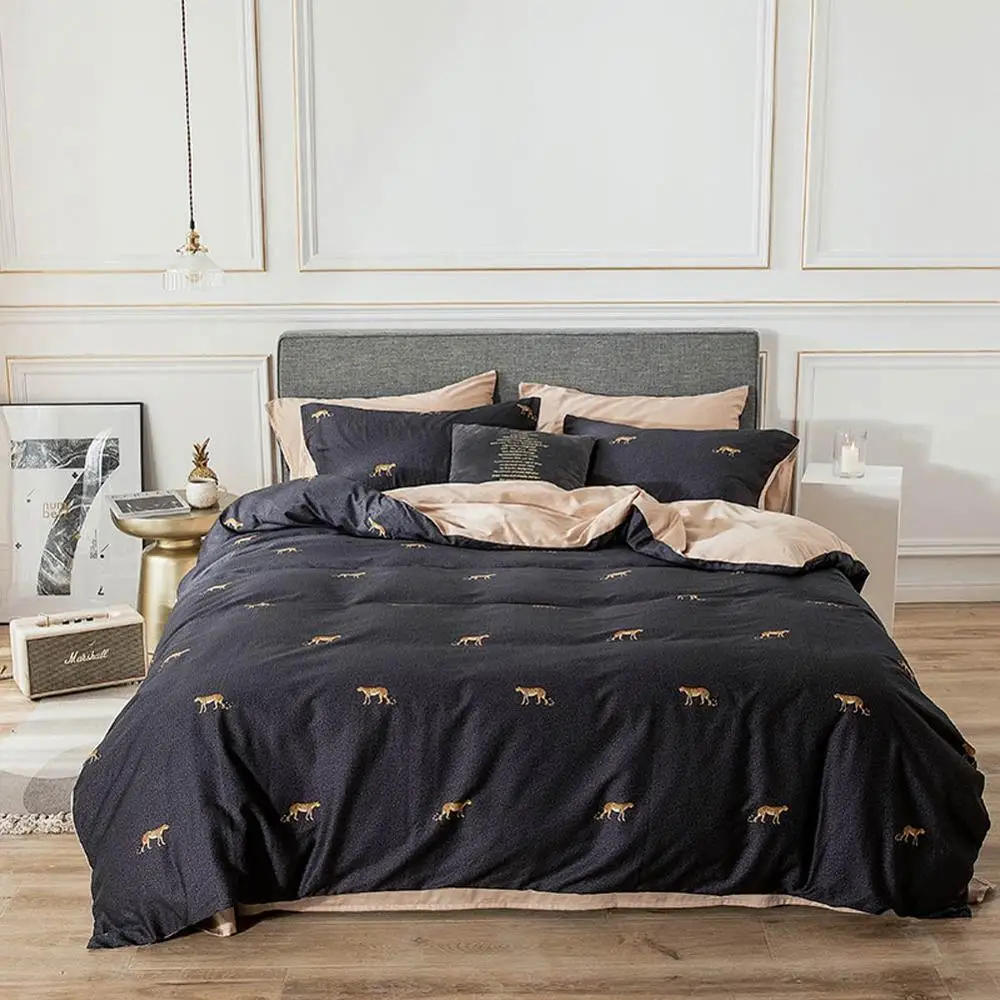 

2019 Black Leopard Print Bed Cover Duvet Cover Set Cotton Bedlinens Twin Queen King Flat Sheet Fitted Sheet Bedding Set