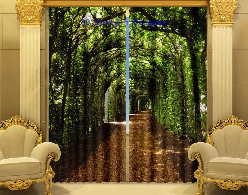 Green Corridor Tree Print 3D Blackout Curtains For Living room Bedding Office Drapes Cotinas for home wall decorative | Дом и сад
