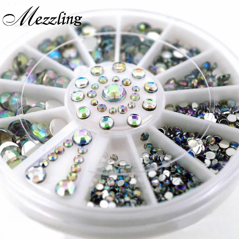 

Mix Sizes Crystal AB Glitter Rhinestone 3D Acrylic Nail Art Tips Decoration Wheel Set DIY Nail Accessories
