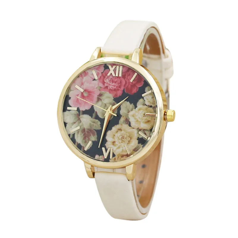 Women's watches with leather bands Fashion Flower Analog Quartz Movement wrist watches for women clock relogio feminino M14 (6)