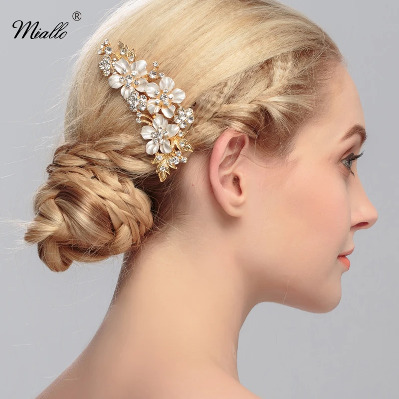 Miallo Wedding Bridal Hair Combs Vintage Crystal Hairpins Prom Jewelry Gold Color Flower Hair Accessories Pins Women Gifts