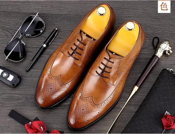 Мужские туфли с перфорацией типа «броги» из натуральной кожи; сезон лето-осень; дышащие модельные туфли ручной работы в британском стиле - Цвет: as show 2