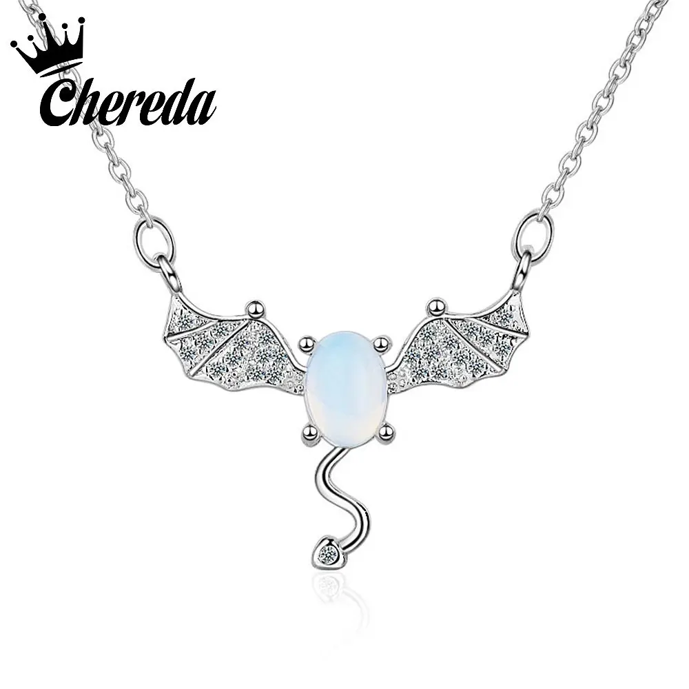

Chereda 2018 Luxury Crystal Women Necklace Gothic Halloween Antique Silver Color Long Necklaces Cute Bat Fashion Jewelry