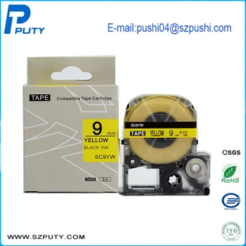 

Hot Sale 5pcs/lot 9mm Black on Yellow Compatible Label Cassette SC9YW for KingJim TepraPro Label tape Printer