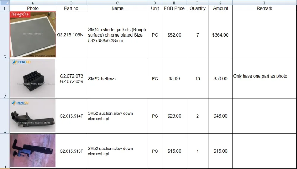 

FedEx free shipping to Canada total 7 types of items SM52 printing parts etc.