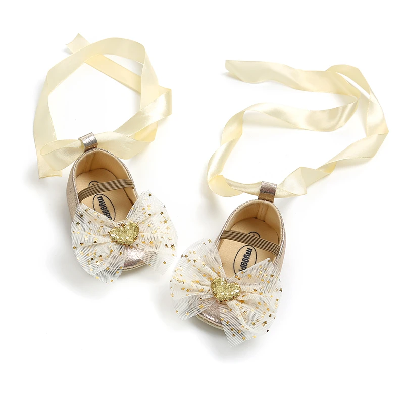 

Newborn Baby Girl Shoes Autumn Spring Party Princess Ribbon Tulle Sequins Glitter Soft Sole Crib Shoes Prewalker First Walkers