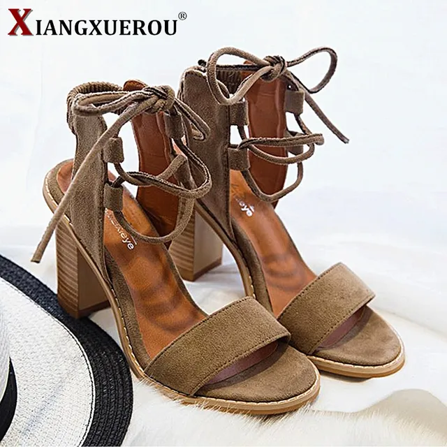 2018 Sexy Women Pumps Open Toe Lace up Heels Sandals Woman sandals Thick with Women Shoes women High heels A161 