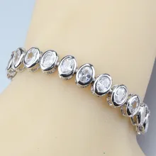 8-Цвет ювелирные изделия брелок овальной формы Стиль цепь браслет ювелирные изделия Длина 20 см Белый Циркон 925 пробы серебро для Для женщин