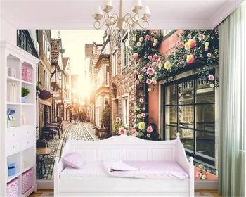 

beibehang Custom Silk Wallpaper Europe City papier peint Romantic Village Nostalgic Alley TV Background wallpaper for walls 3 d