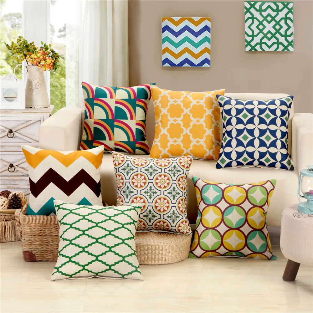 45x45 سنتيمتر خمر الهندسة نمط غطاء الوسادة القطن الكتان المنزل كنبة مكتب مقعد الديكور رمي المخدة