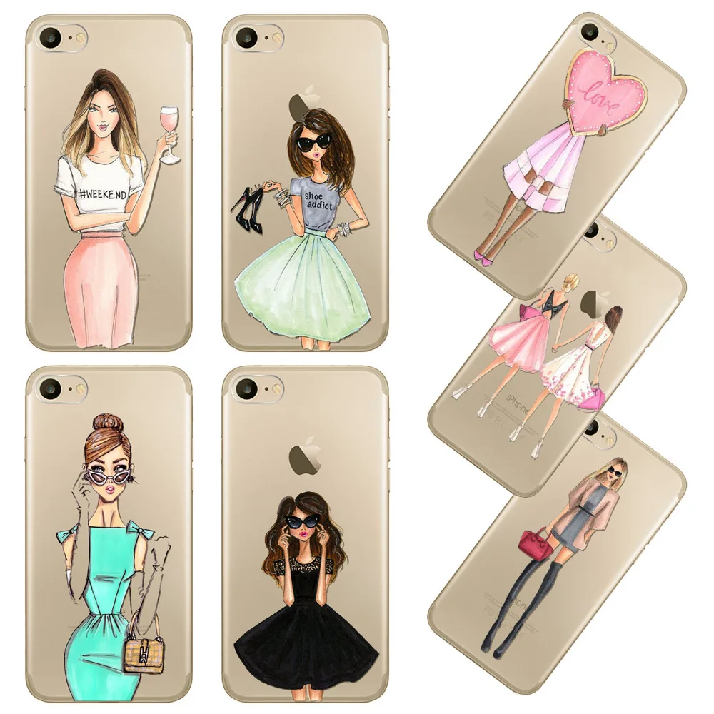 fashion mobile phone case for iphone 7 plus 7plus 5 5inch modernfashion mobile phone case for iphone 7 plus 7plus 5 5inch modern dress shopping girl transparent soft silicon cover coque fundas
