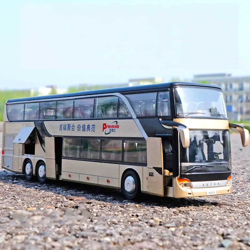

66029 Double-decker Bus Children's Toy Alloy Car Model 1:50 Sound and Light Pull Back Large Bus Gold