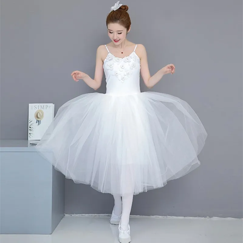 Романтическая балетная пачка для взрослых, Репетиционная юбка, костюм лебедя для женщин, длинное Тюлевое платье, балетная одежда белого цвета - Цвет: Белый