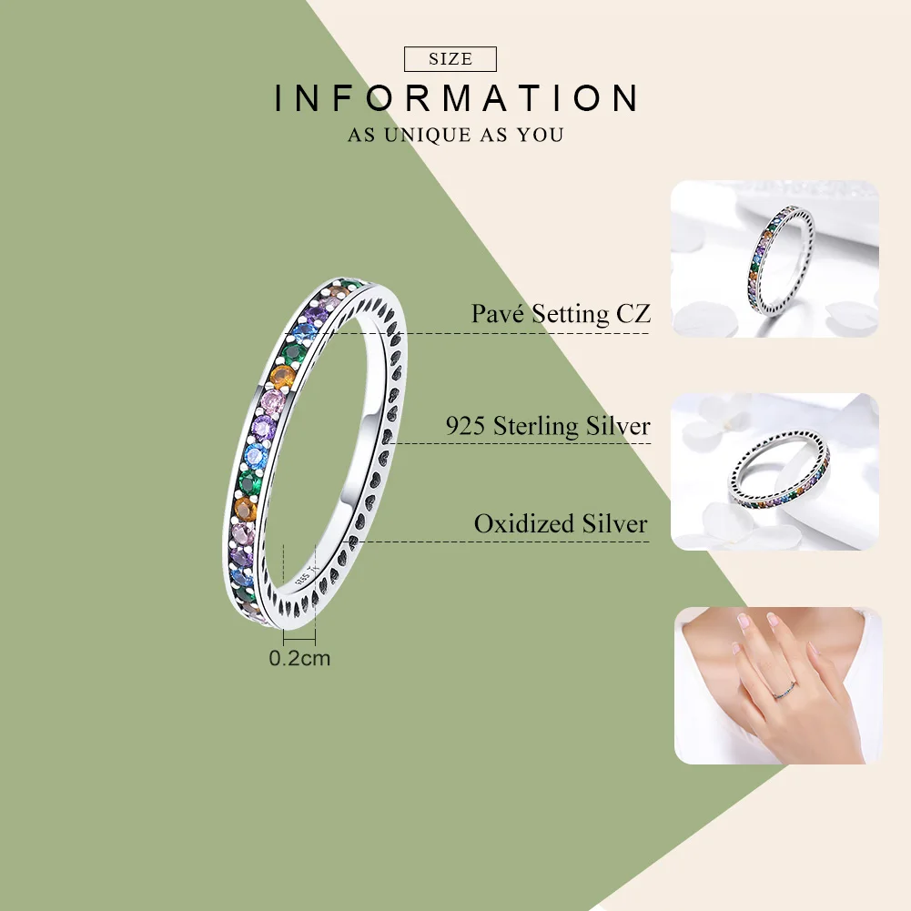 BAMOER, Настоящее серебро 925 пробы, Красочные CZ Кристаллы, круглые кольца для пальцев, обручальные ювелирные изделия, подарок, S925 SCR392