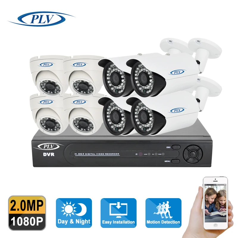  PLV 8CH CCTV Security System 8CH 1080P AHD DVR 4pcs 2MP outdoor bullet Camera  4pcs 2MP indoor dome Cam kit Surveillance System 