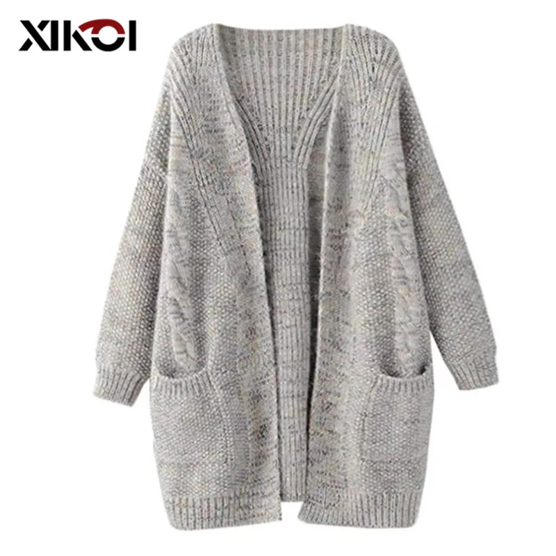 

XIKOI Long Cardigan Women Long Sleeve Knitted Sweater Cardigans Autumn Winter Open Stitch Womens Sweaters Jersey Mujer Invierno