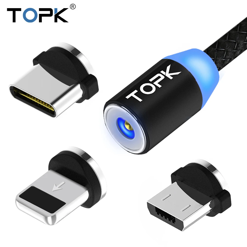 TOPK R-Line1 magnético Cable USB tipo C & Micro Cable USB imán Cable de cargador con indicador LED para Samsung Xiaomi huawei LG