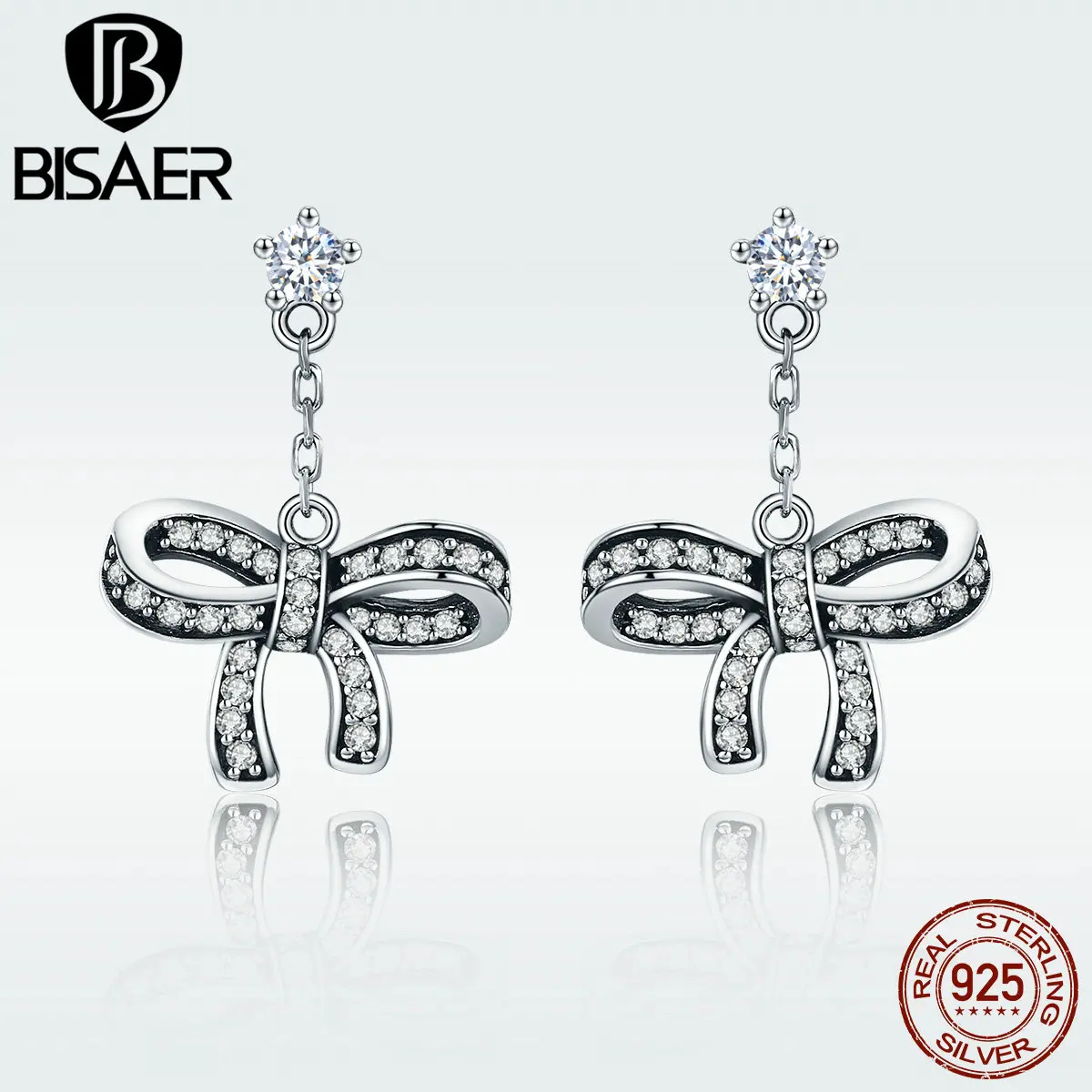 

Dangle Earrings 925 Sterling Silver Clear CZ Bowknot Luminous Drop Earrings for Women Wedding Jewelry Gift Argent GXE403