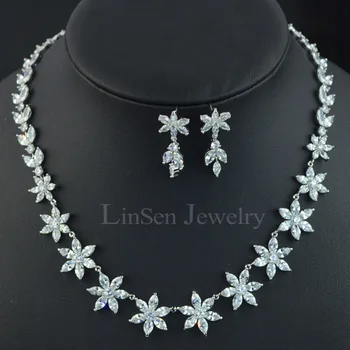 

Elegant Cubic Zirconia necklace earring jewelry sets flower design,high quality jewelry sets for wedding/party