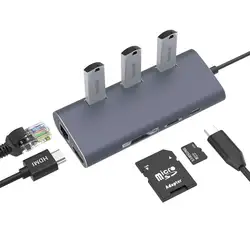USB HUB USB-C к HDMI RJ45 PD TF/SD card reader адаптер для MacBook samsung Galaxy S9/S8 huawei P20 Pro Тип-C USB 3,0 концентратора