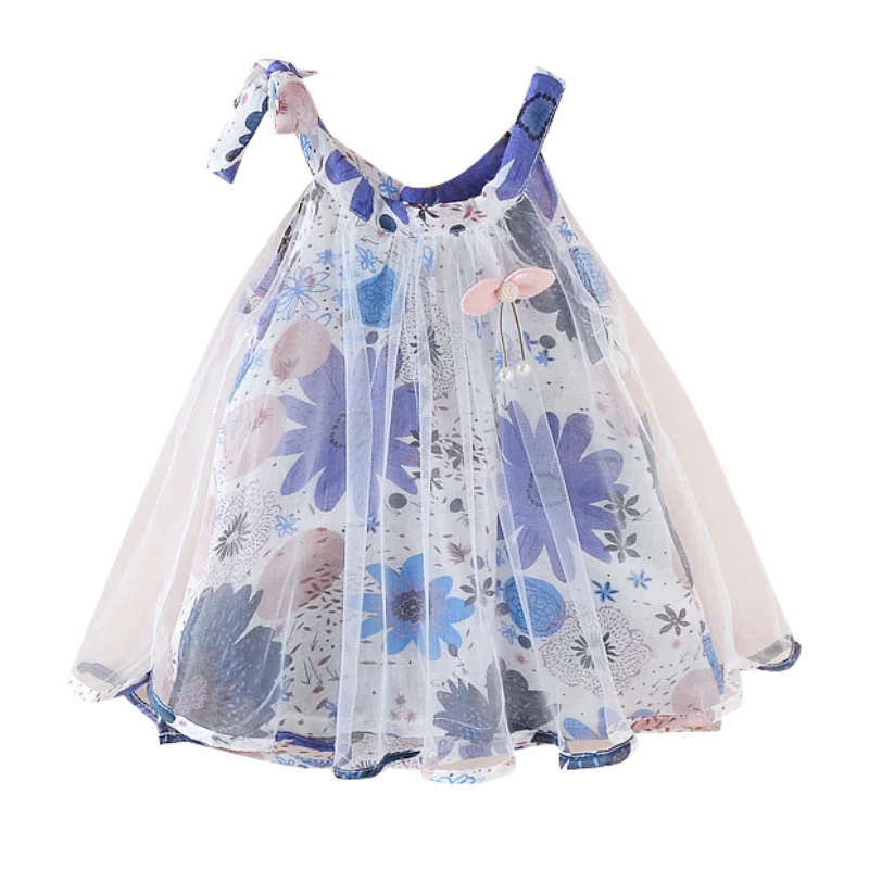 Принт сетчатые платья для маленьких девочек s Принцесса Детская одежда модные свадебные Детские платья для новорожденных из хлопка с принтом сетки Платье для маленьких девочек - Цвет: Фиолетовый