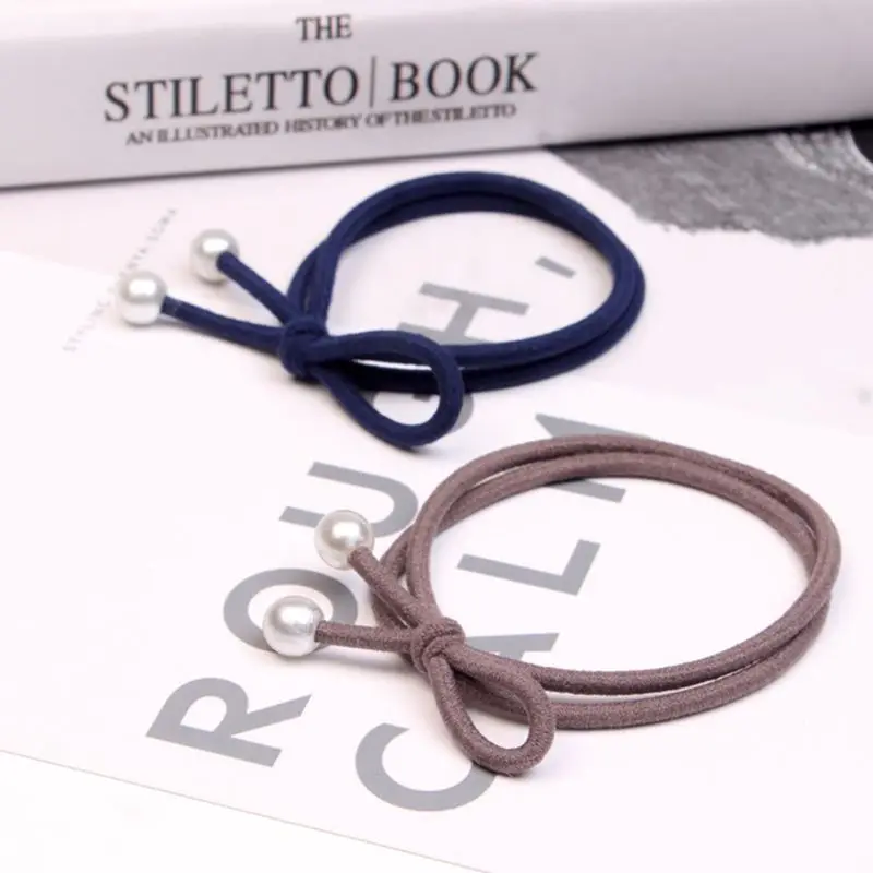 

Korean Women Thicken Double Rubber Band Hair Rope Imitation Pearl Charms Bowknot Ponytail Holder Gum Knotted Scrunchies Bracelet