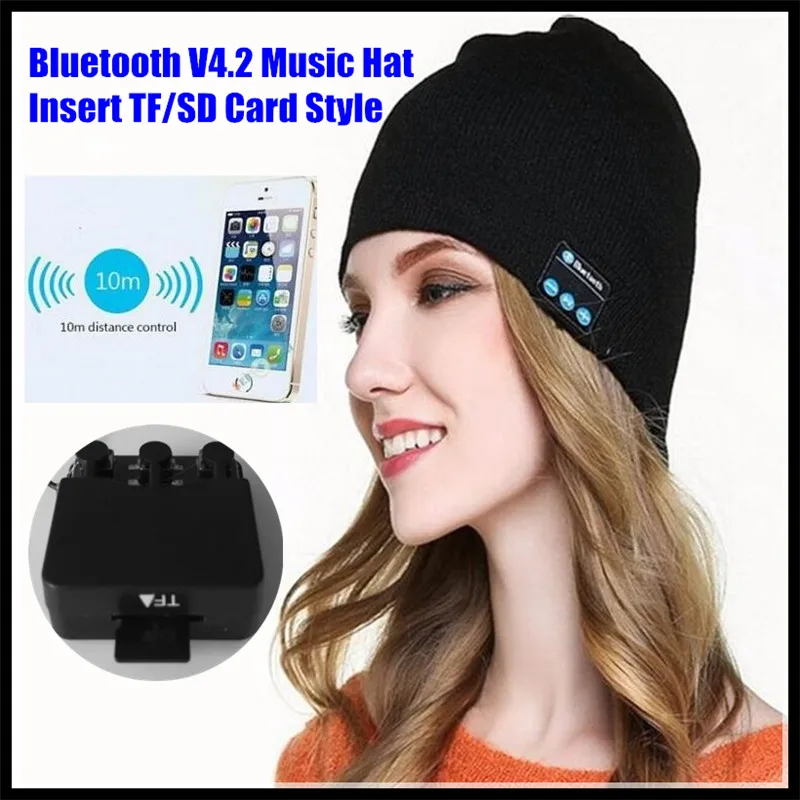 Men Women Insert TF SD Slot Knit Beanie Wireless Smart Bluetooth V4 2 Cap Headset Headphone Speaker Mic Magic Sport Winter Hat
