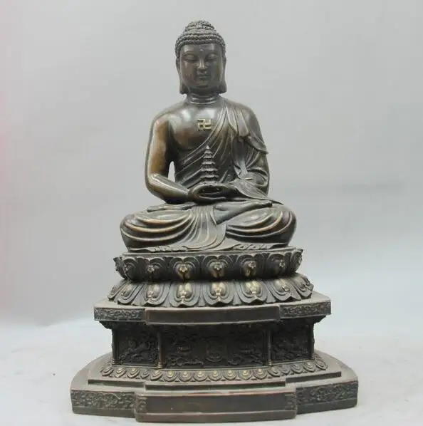 

Tibet Buddhism Fane Bronze Copper Rulai Tathagata Amitabha Buddha Pagoda Statue
