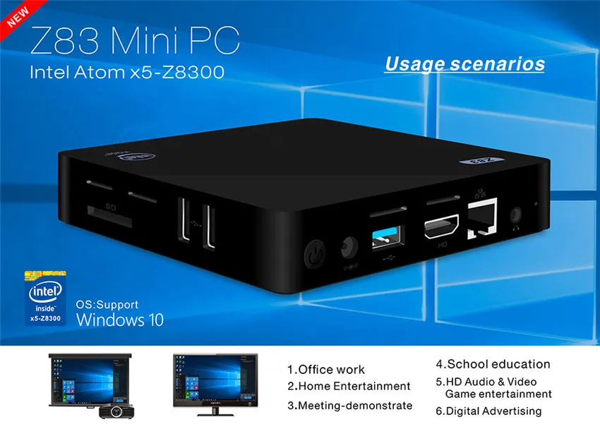 Z83 II ТВ приставка 2G 32G Windows 10 Intel Atom x5-Z8350 4K 3D Мини ПК 1000M LAN Bluetooth 4,0 2,4G 5,8G Wifi Набор Miracast Top Box