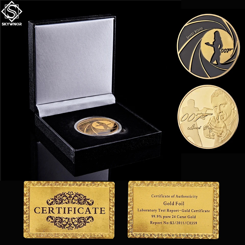 

Secret Agent Daniel Craig 007 James Bond Gold Coin Autographed Film Old Books W/ Box Display