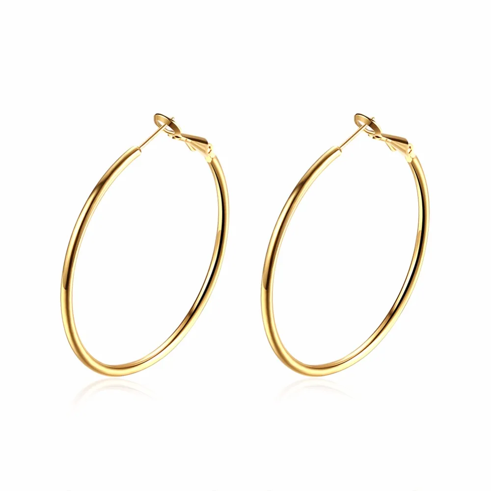 

Fashion Women Big Earrings Hypoallergenic Glossy Rose Gold Color Alloy Round Hoop Earrings for Lady Party Wedding Jewelry Gift