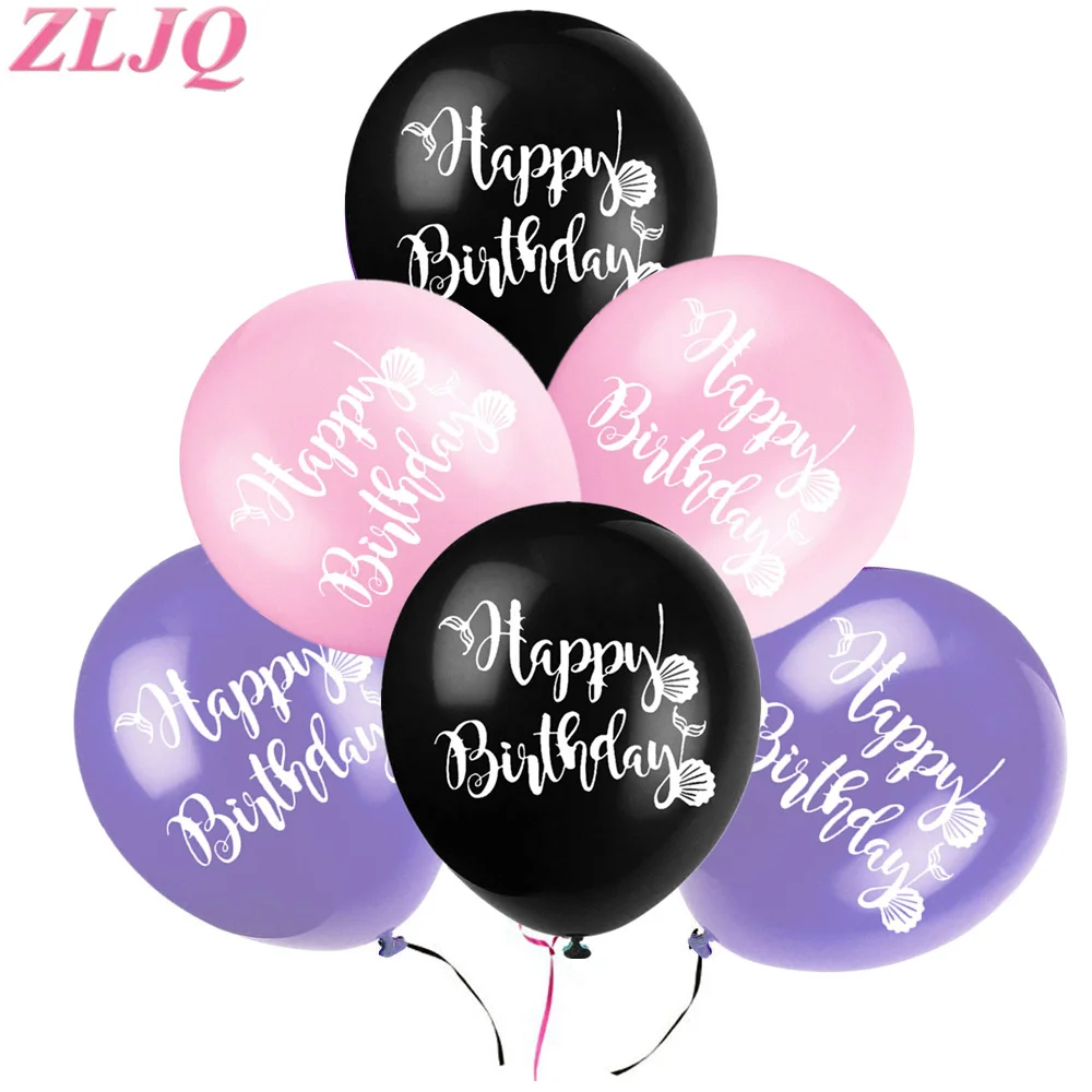 

ZLJQ 12pcs Mermaid Happy Birthday Party Supplies - Printed Latex Balloon Party Decoration for Baby Shower 2nd 18th 30th Birthday