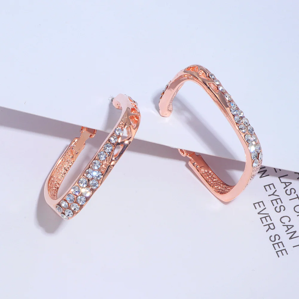 Классическая блестящая большая серьга-кольцо со стразами для женщин цвета розового золота Геометрические Квадратные серьги-кольца ювелирные изделия для подарка для женщин WX208