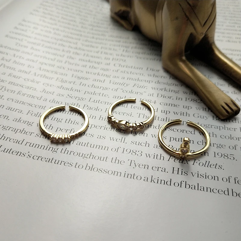 Peri'sBox минималистичные кольца золотого цвета с кубическим цирконием для женщин, 925 пробы, серебряные кольца, складные Открытые Кольца
