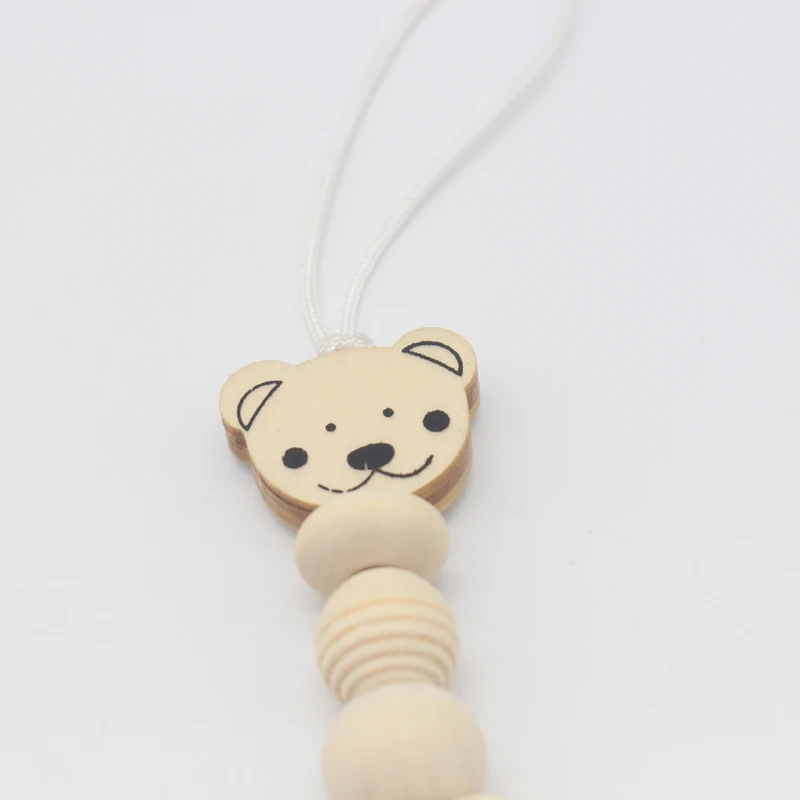 XCQGH Newborn Pacifier Nipple Holder Clip Baby Attache Sucette Cute Wooden Bear Round Beads Teether Soother Strap Chain