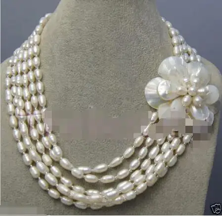

Free Shipping >>5 Row handmade Natural Pearl shell flower necklace Statement Necklace wedding