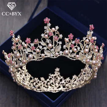 

CC tiaras and crowns hairband luxury pageant cz pearl beads flowers wedding hair accessories for bridal engagement jewelry HG074