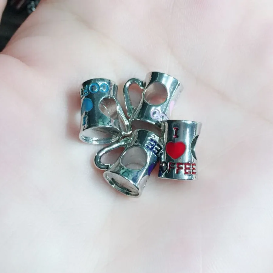 

2018 new free shipping 1pc silver red pink i love coffee diy jewelry marking bead Fits European pandora Charm Bracelets A322