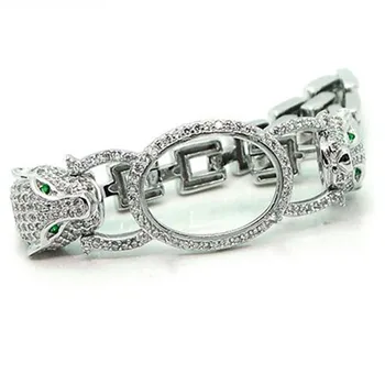 

Joanlyn Bracelet Setting for 14x20mm Oval Cabochons White Gold Plated 925 Silver Zircon Pave Leopard Head Bracelet Blank SL10