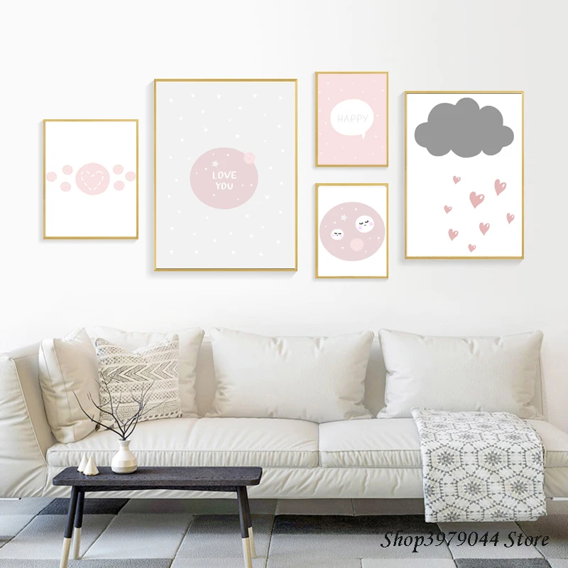 

Tableau Kids Bedroom Decor Cartoon Pink Poster Nordic Plakat Cuadros Cute Canvas Painting Quadros De Parede Para Sala Unframed