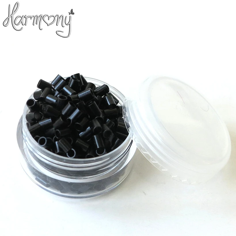 Anel de Cobre em Linha Anel para eu Extensão do Cabelo da Ponta Fechaduras de 3.0×2.4x4mm Preto Reta Mini Contas Micro 1000 Pcs