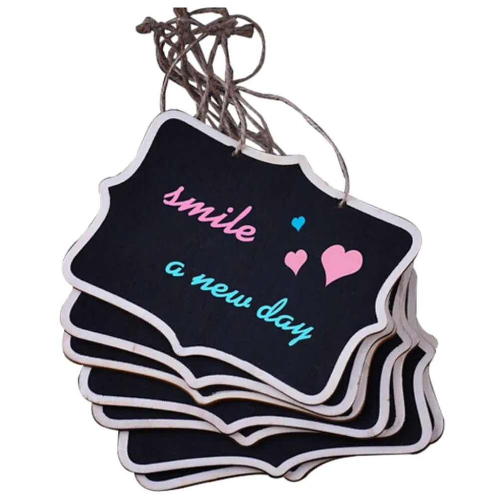 

12pcs/lot Hemp Rope Hanging Rectangle Chalkboards Mini Chalk Writing Material for Message Note Board Signs (Color: Black)