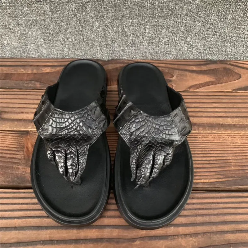 Аутентичные аллигатора коготь мягкая модельная обувь бутовая подошва Для Мужчин's Повседневное Шлепанцы из натуральной крокодиловой кожи мужские Тапочки