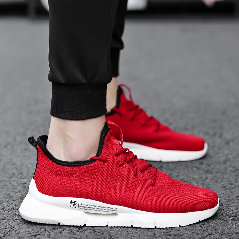

ZHENZU Black Red Running Shoes Sneakers Men Trending Mesh Breathable Athletic Sport Shoes Male Large Size 39-46 baskets homme