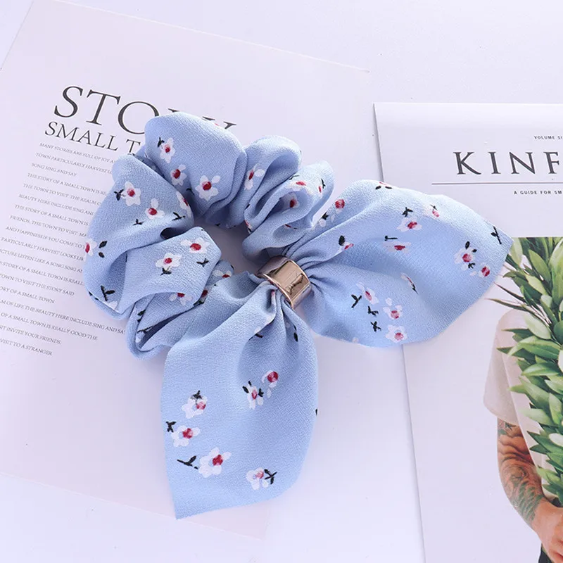 10 Colors Fashion Women Flower Print Big Bowknot Hair Ties Personality ...
